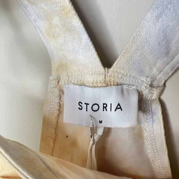 Storia NEW w/ Tags Tie Dye Yellow Blue White Overall Pinafore Mini Dress Medium - Picture 4 of 9